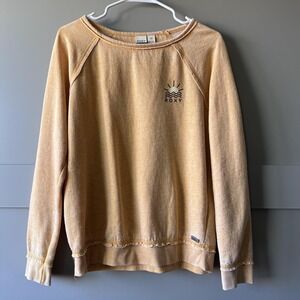 Roxy Sweatshirt Womens Medium Yellow Sun Wave Logo Lightweight Pullover Crewneck